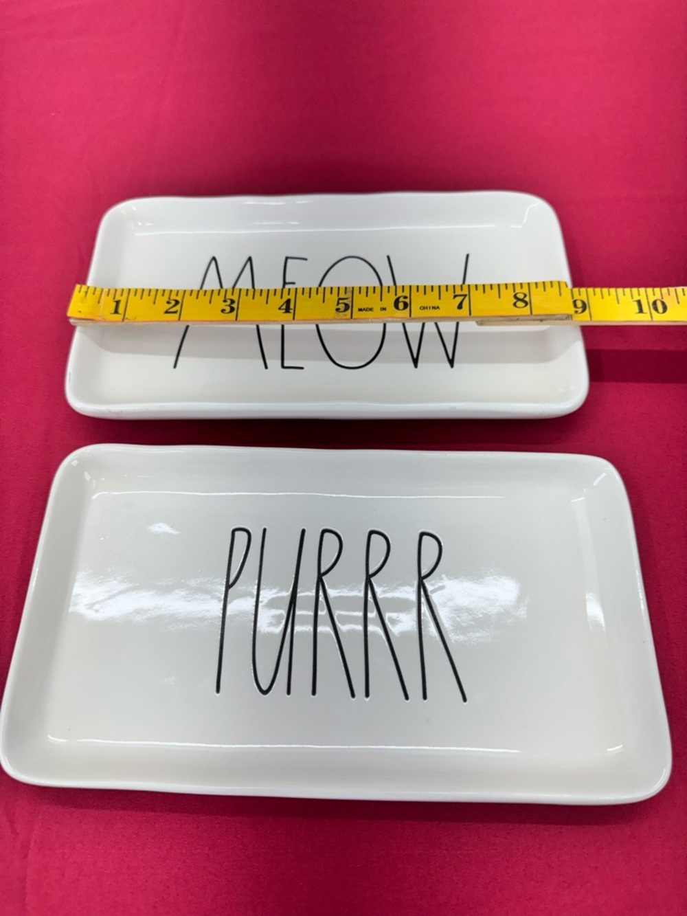 Rae Dunn White Ceramic 'MEOW' and 'PURRRR' Trinket Dishes
